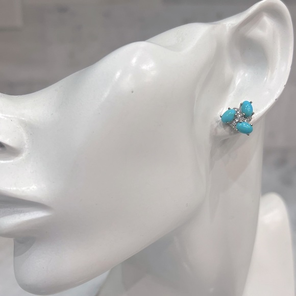 Arizona Sleeping Beauty Turquoise Cambodian Zircon Sterling Silver Stud … - Picture 4 of 11